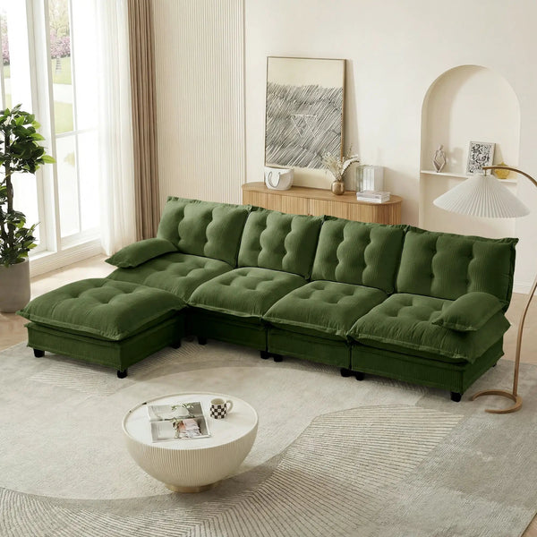 138" L Shaped Modern Sofa Modular Sectional Cloud Couch with Ottoman, photo 2 of 10