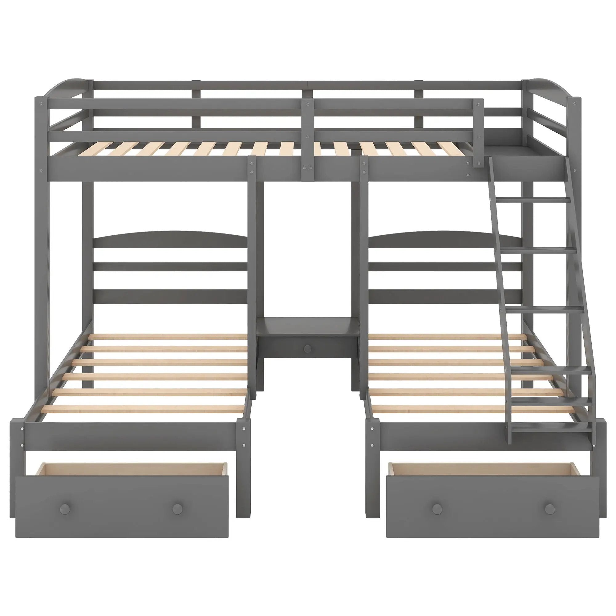 Full Over Twin & Twin Bunk Bed, Triple Bunk Bed With Drawers - Gray by HouseOfZazla