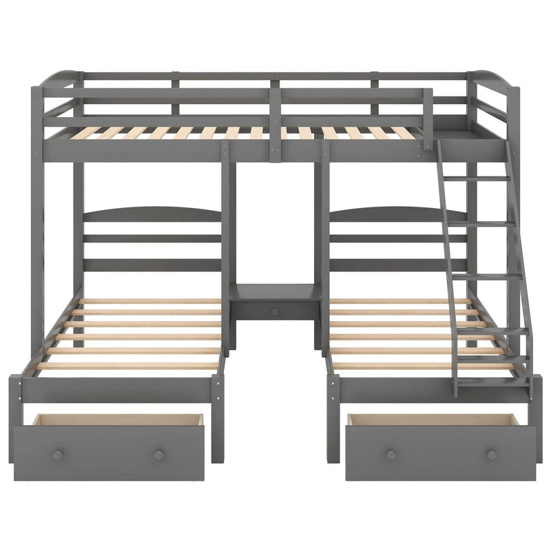 Full Over Twin & Twin Bunk Bed, Triple Bunk Bed With Drawers - Gray by HouseOfZazla