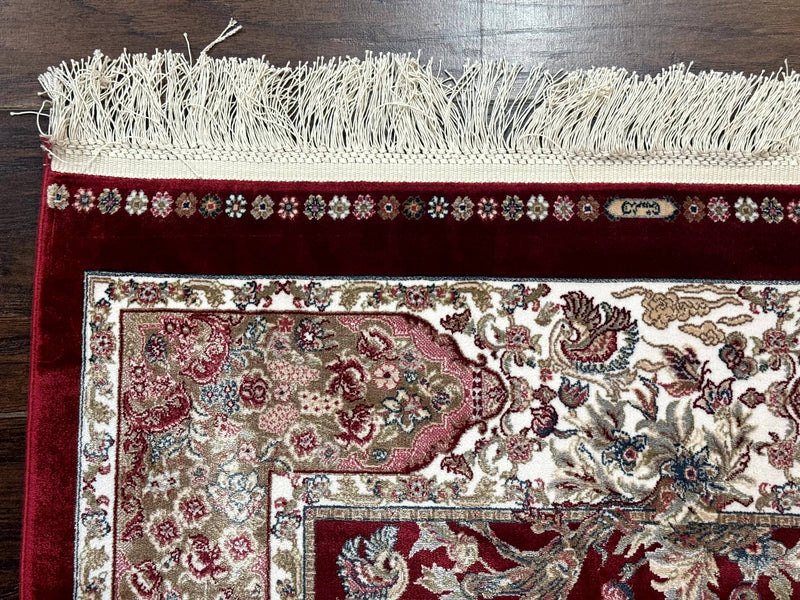 Dark Red Turkish Silk Rug 2.6 x 4, Hunting Design Scene, Bamboo Silk by Jewel Rugs