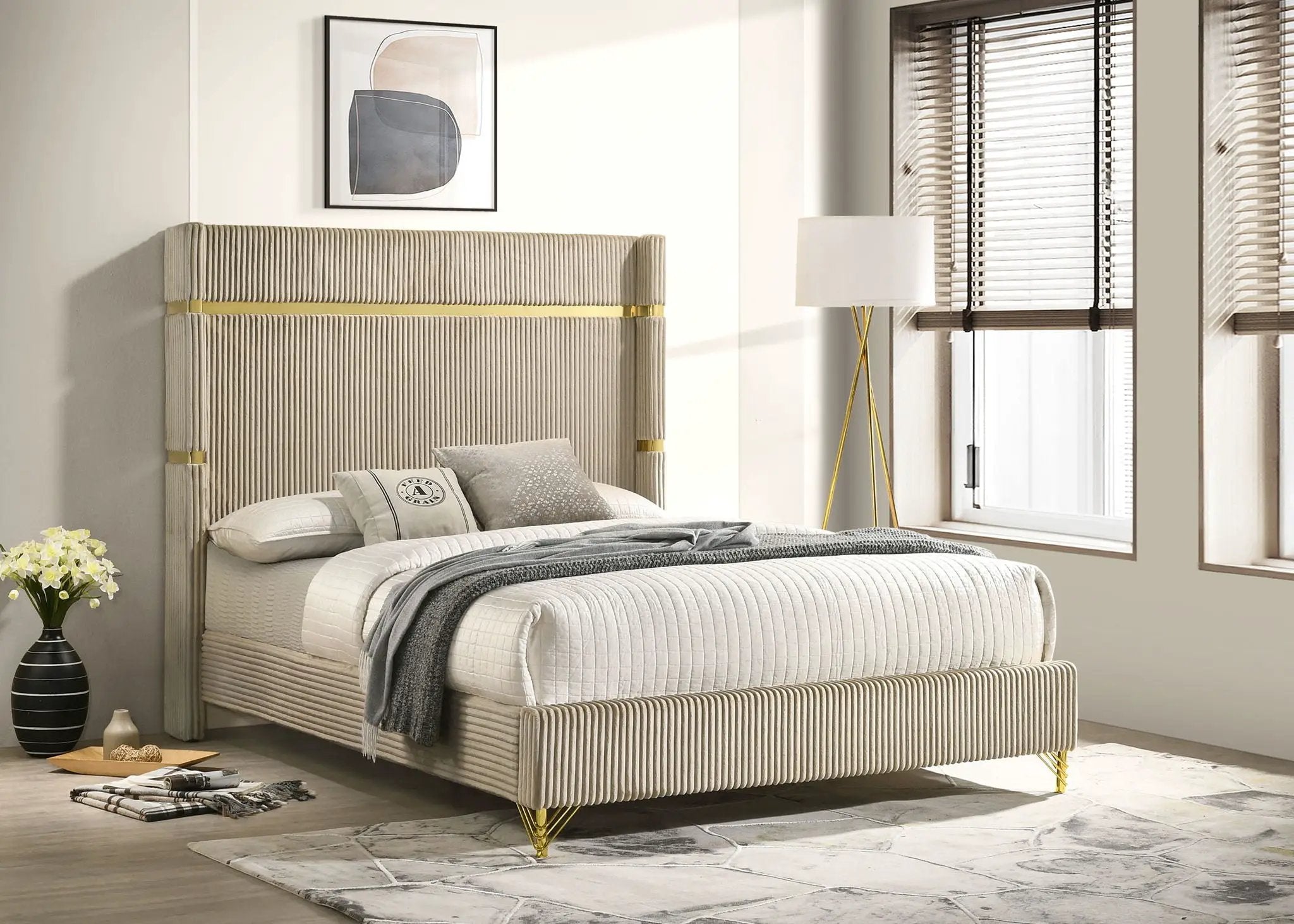 Lucia 61-inch Upholstered Eastern King Wingback Bed Beige by Unique Piece Furniture