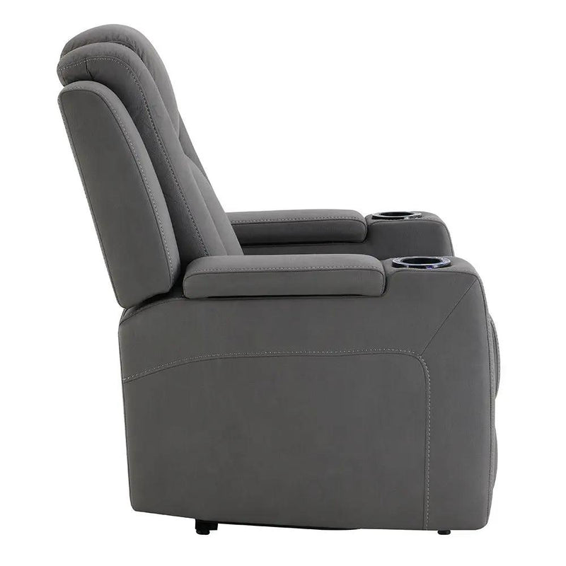 Leuco - Power Motion Recliner With Cup Holder, Control, LED & Power Headrest - Gray by Unique Piece Furniture