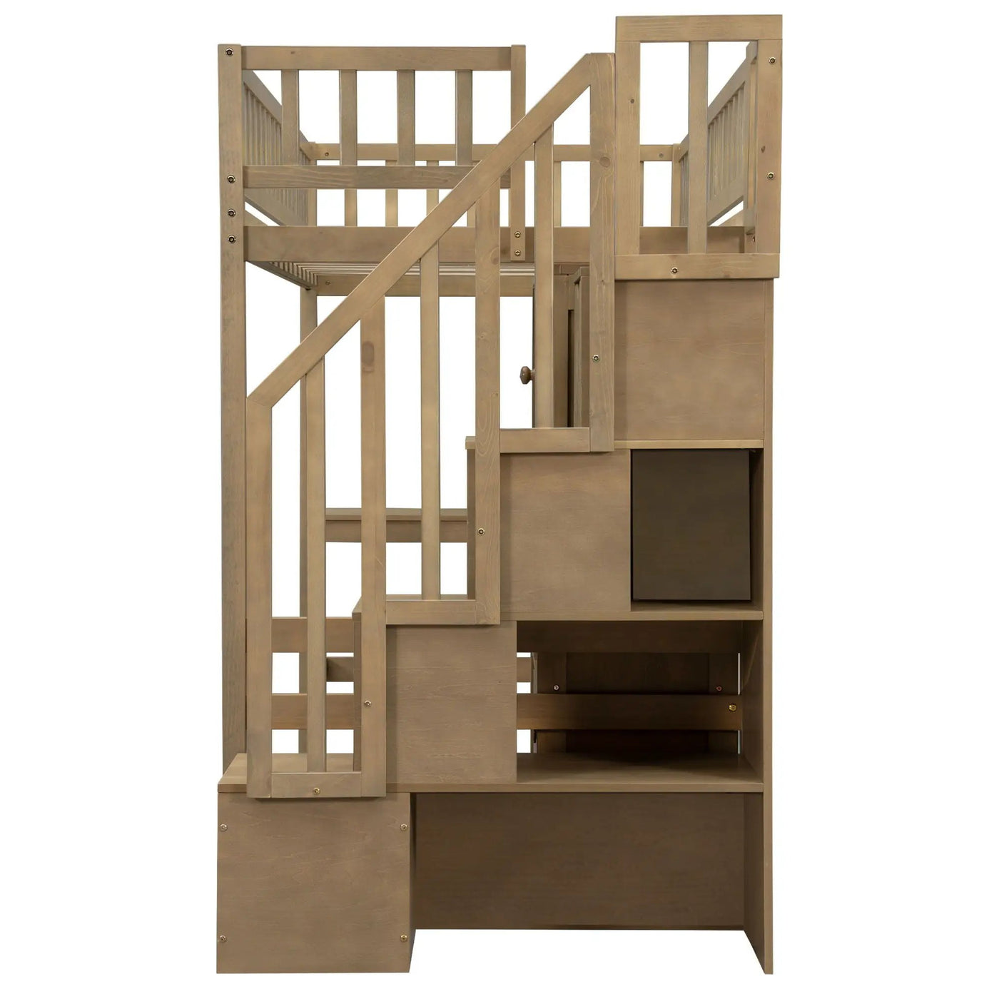 Loft Bed With Built In L Shaped Desk, LED Lights, Storage Shelves, Cabinets, And Staircase by HouseOfZazla