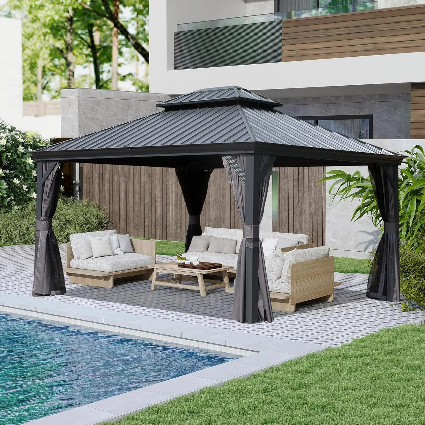 10x13ft Outdoor Gazebo with Galvanized Steel Double Roof by HouseOfZazla