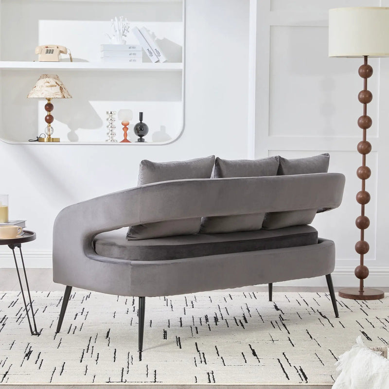Open Back Loveseat Settee With 3 Pillows