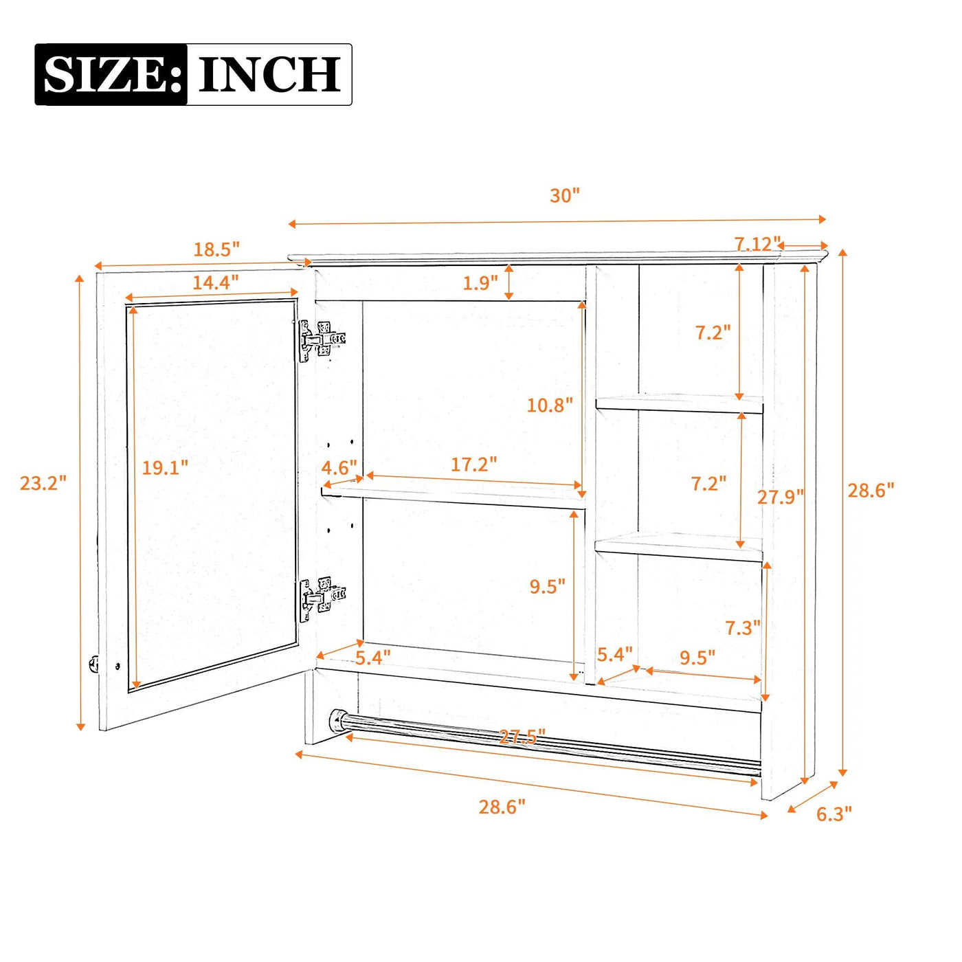 Wall Mount 2 In 1 Mirror Cabinet With Adjustable Shelf, Soft-Closing Hinges by HouseOfZazla