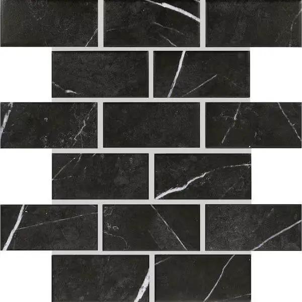 Open Box Daltile Restore Black Marble 12 in. x 12 in. Glazed Ceramic Brick Joint Mosaic Tile (9.96 sq. ft./Case) by Selzalot