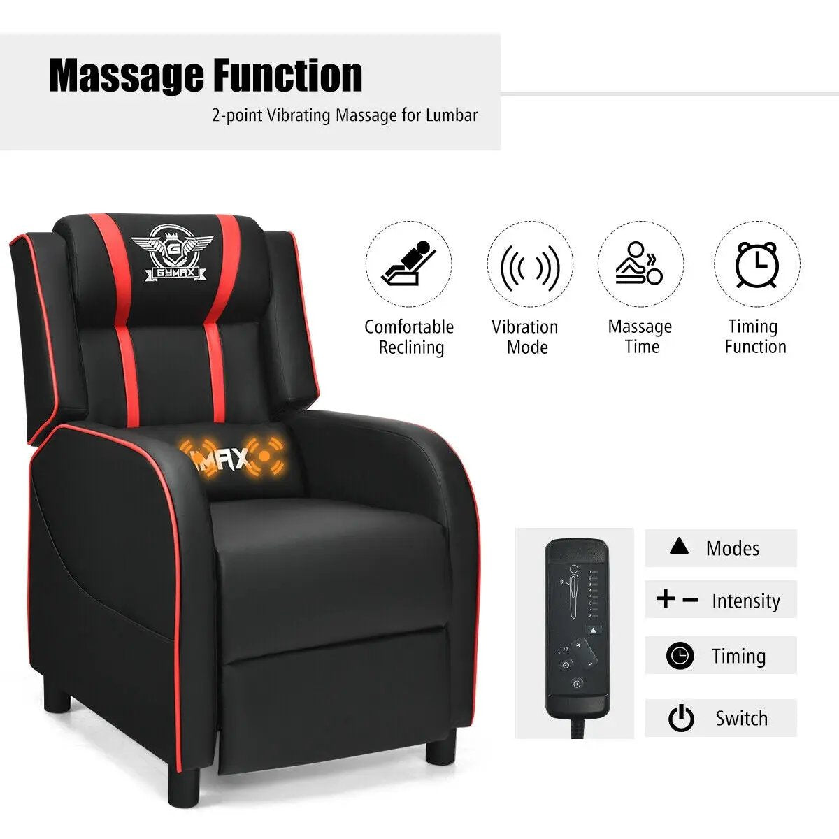 Massage Racing Gaming Single Recliner Chair by DirectDeals