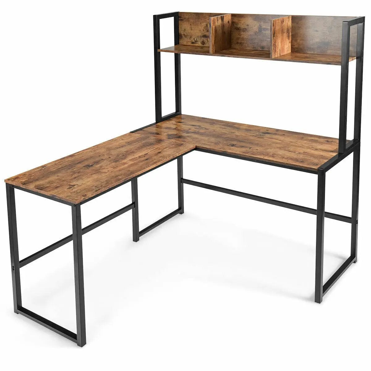 Reversible L-Shaped Corner Desk with Storage Bookshelf by DirectDeals