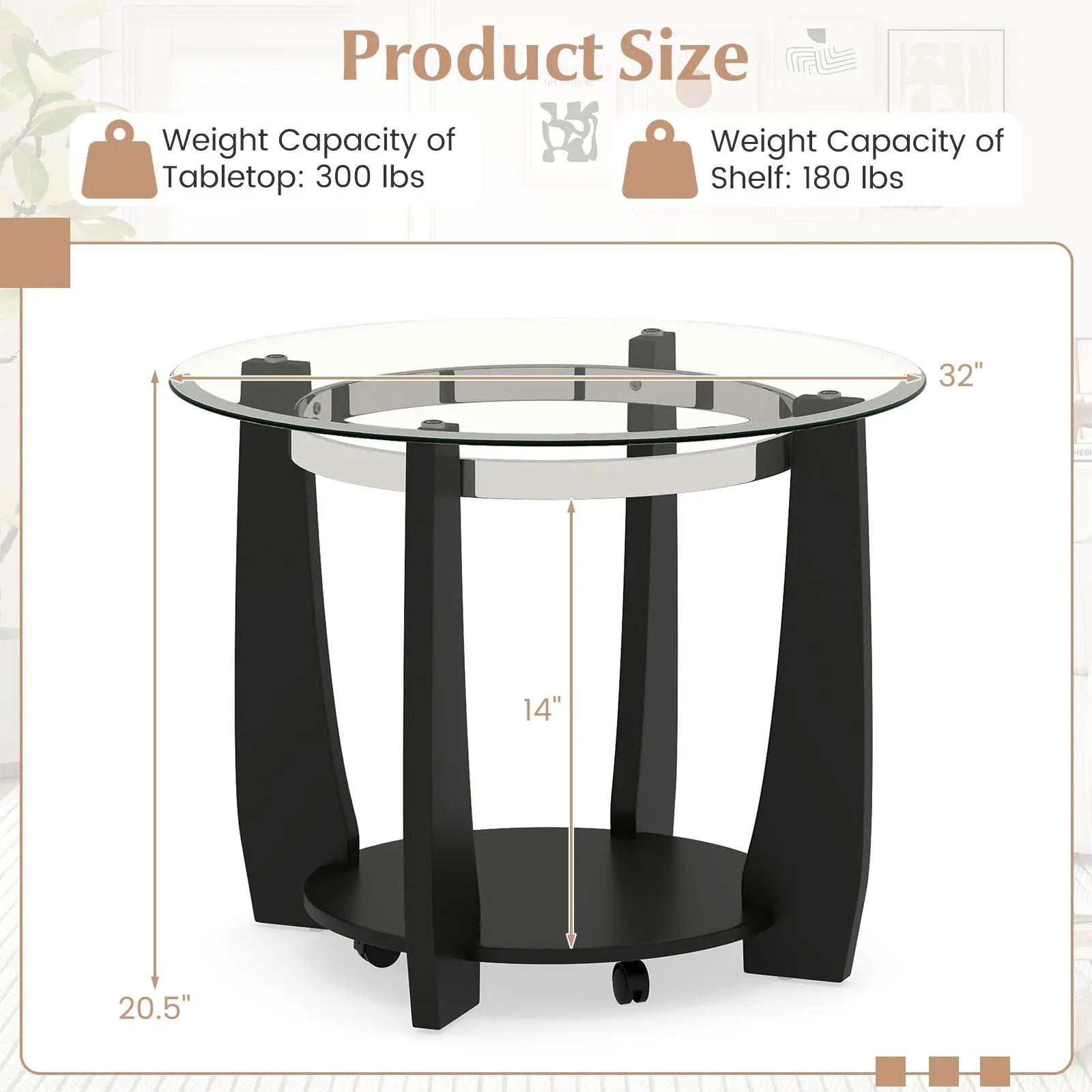 32" 2-Tier Glass Round Coffee Table with Storage Shelf by DirectDeals