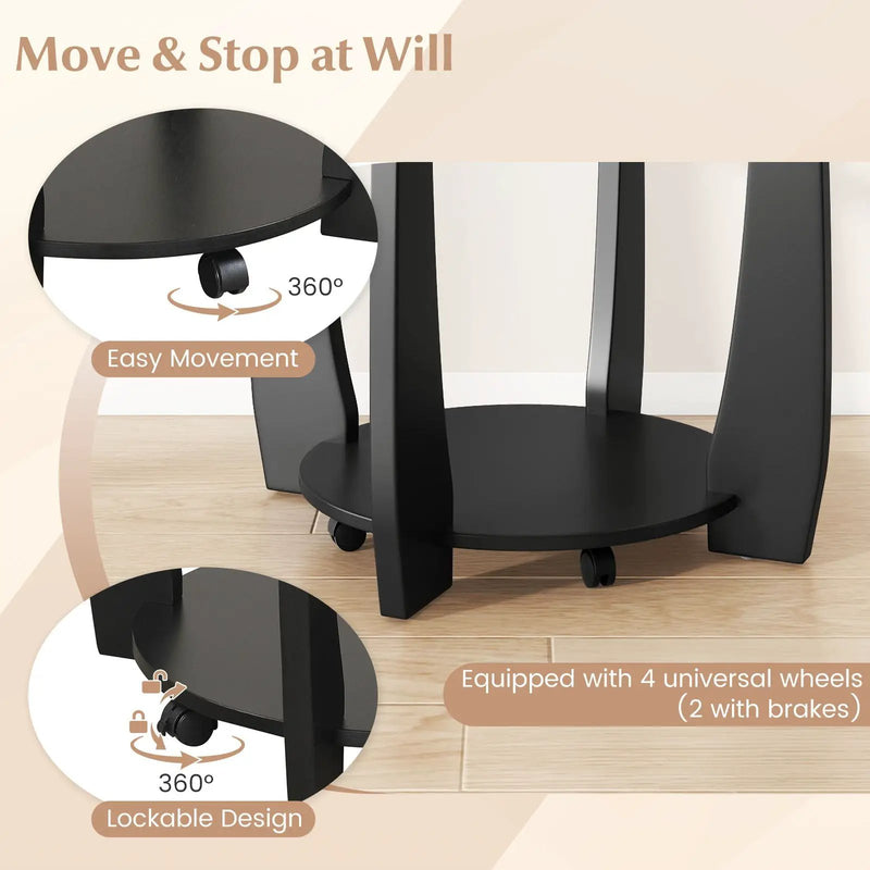 32" 2-Tier Glass Round Coffee Table with Storage Shelf by DirectDeals