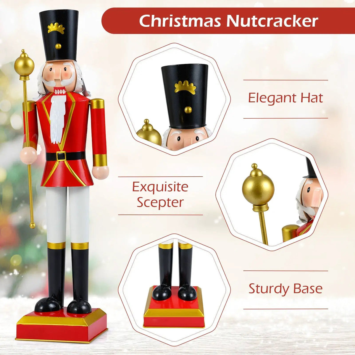 32.5 Inch Christmas Nutcracker with High Hat and Beautiful Scepter by DirectDeals