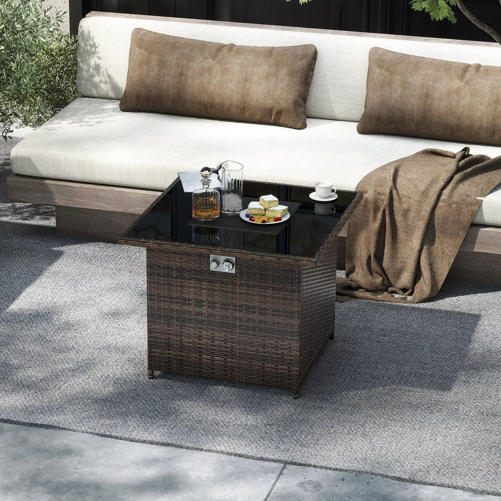 32.5 Inch Propane Fire Pit Table 5000 BTU with Tempered Glass Tabletop by DirectDeals