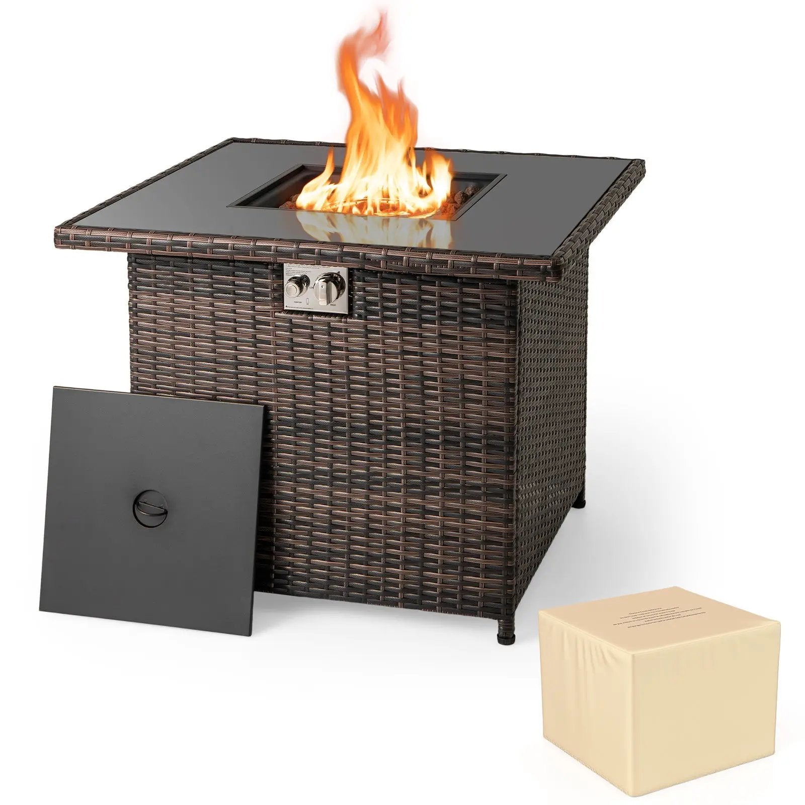 32.5 Inch Propane Fire Pit Table 5000 BTU with Tempered Glass Tabletop by DirectDeals