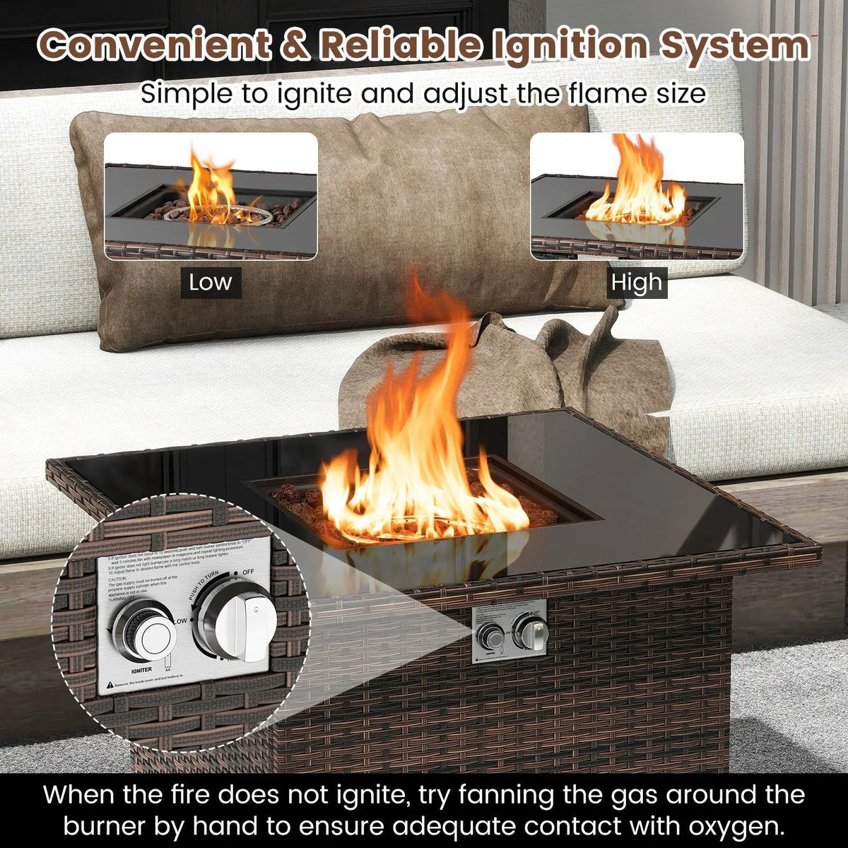 32.5 Inch Propane Fire Pit Table 5000 BTU with Tempered Glass Tabletop by DirectDeals