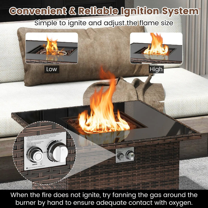 32.5 Inch Propane Fire Pit Table 5000 BTU with Tempered Glass Tabletop by DirectDeals