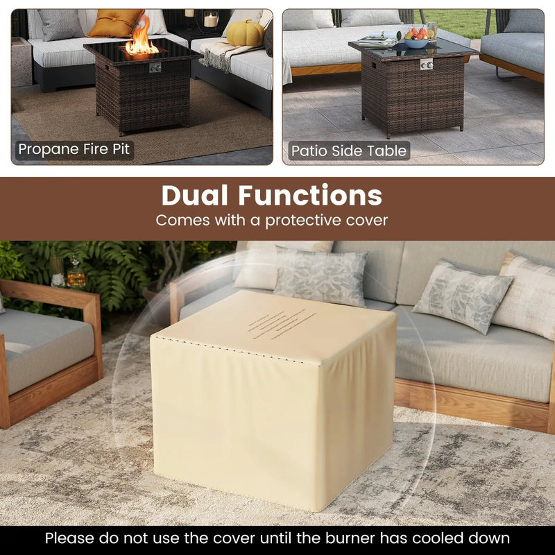 32.5 Inch Propane Fire Pit Table 5000 BTU with Tempered Glass Tabletop by DirectDeals