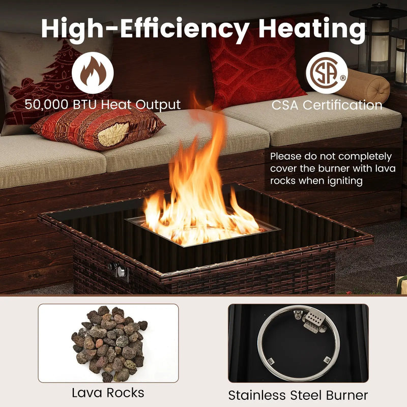 32.5 Inch Propane Fire Pit Table 5000 BTU with Tempered Glass Tabletop by DirectDeals