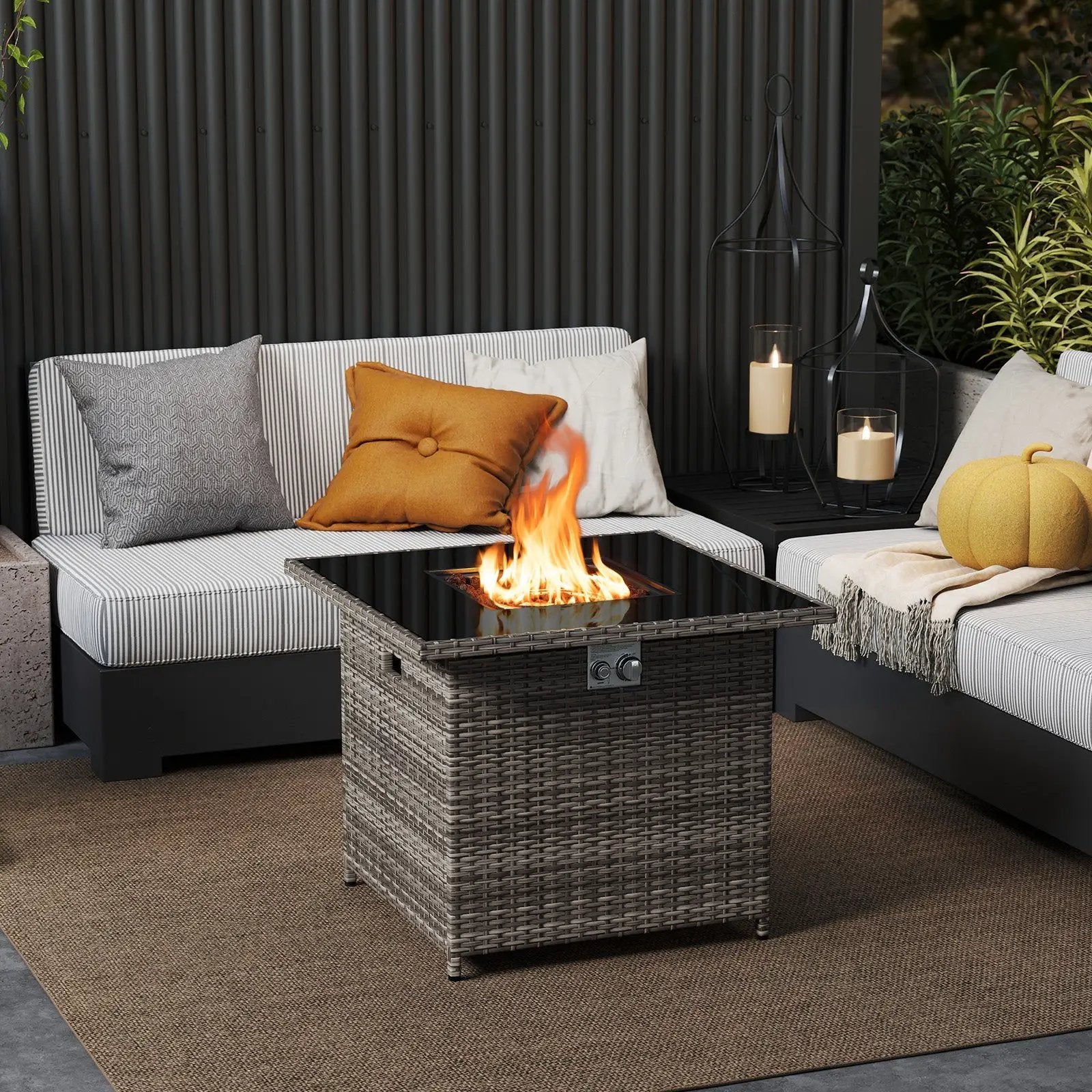 32.5 Inch Propane Fire Pit Table 5000 BTU with Tempered Glass Tabletop by DirectDeals
