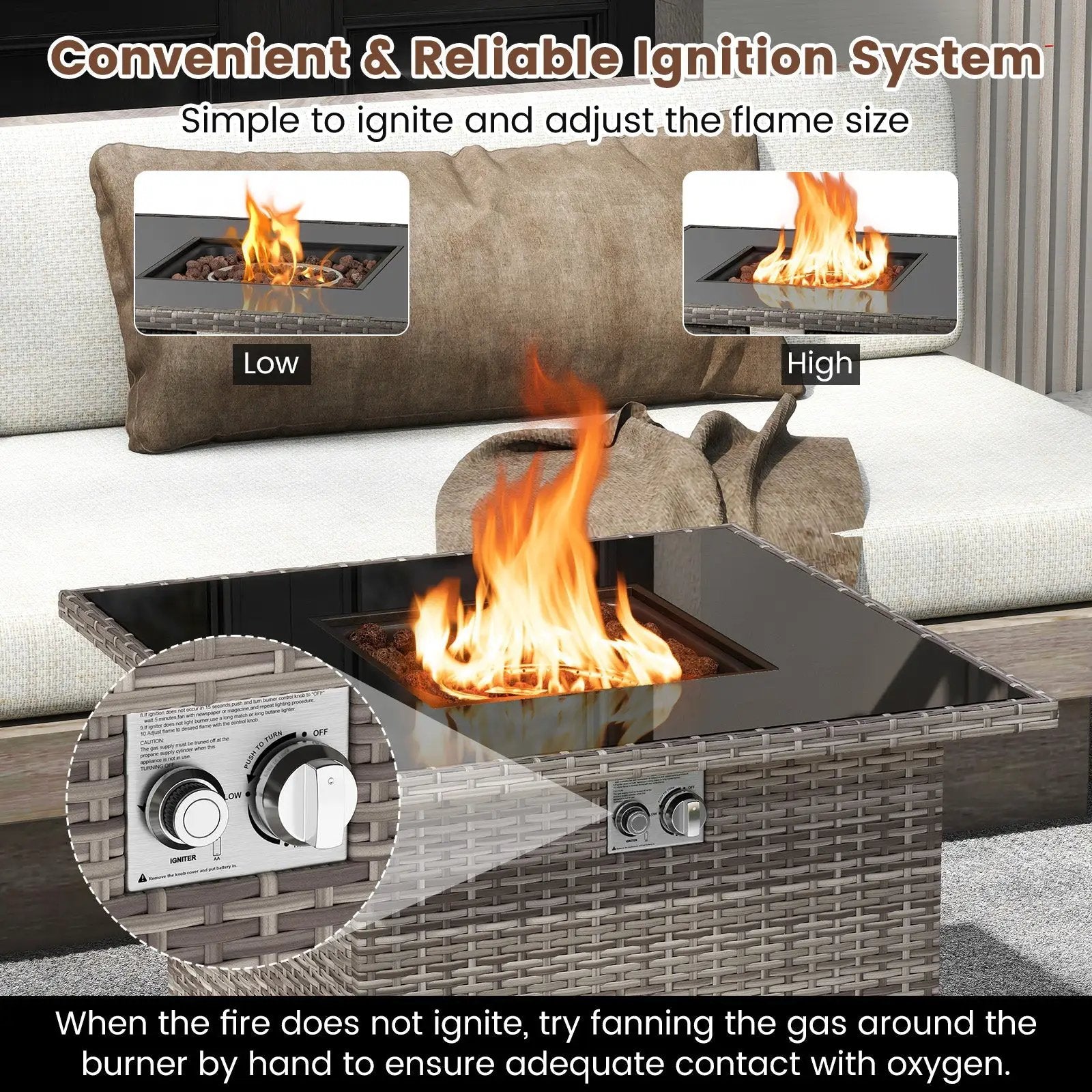 32.5 Inch Propane Fire Pit Table 5000 BTU with Tempered Glass Tabletop by DirectDeals