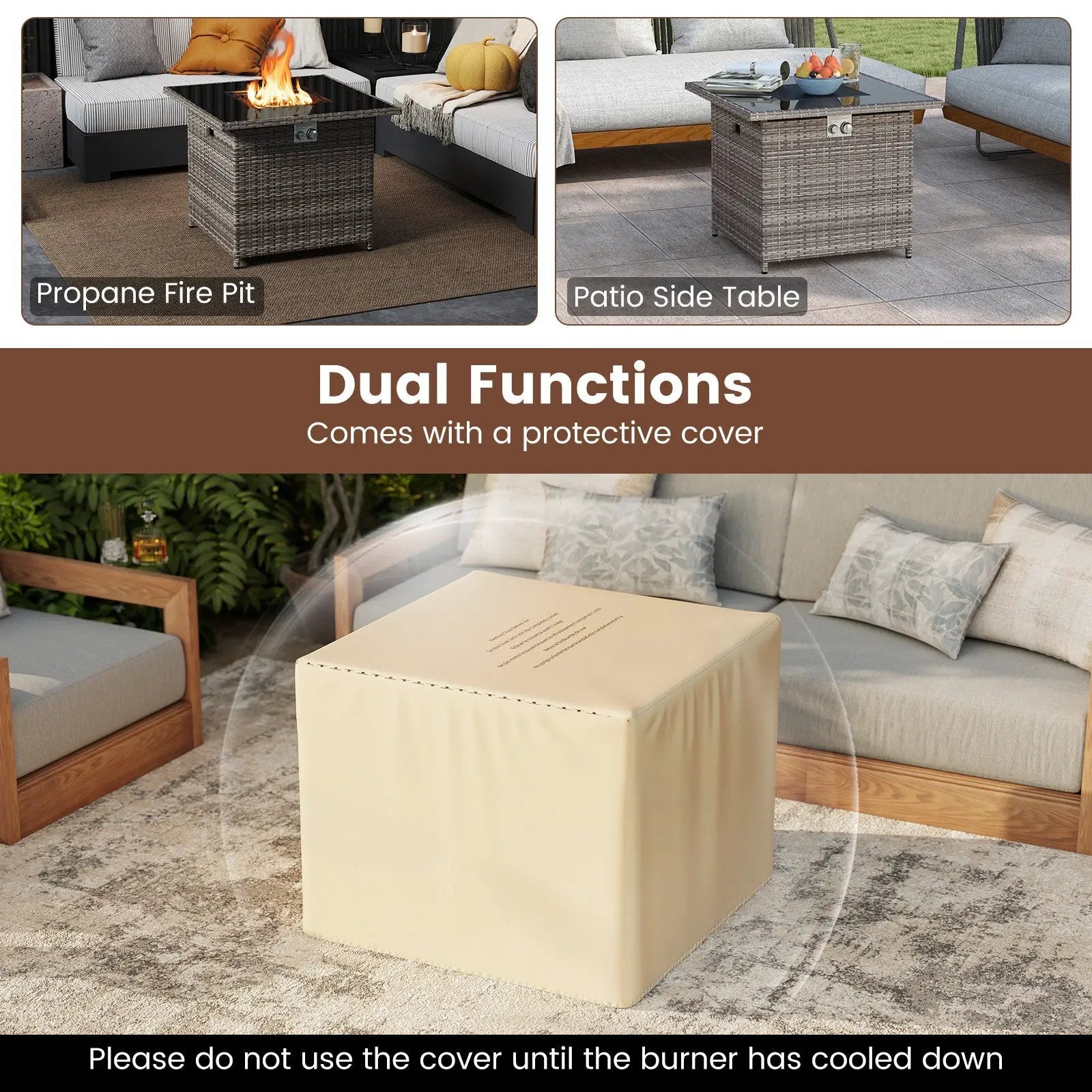 32.5 Inch Propane Fire Pit Table 5000 BTU with Tempered Glass Tabletop by DirectDeals