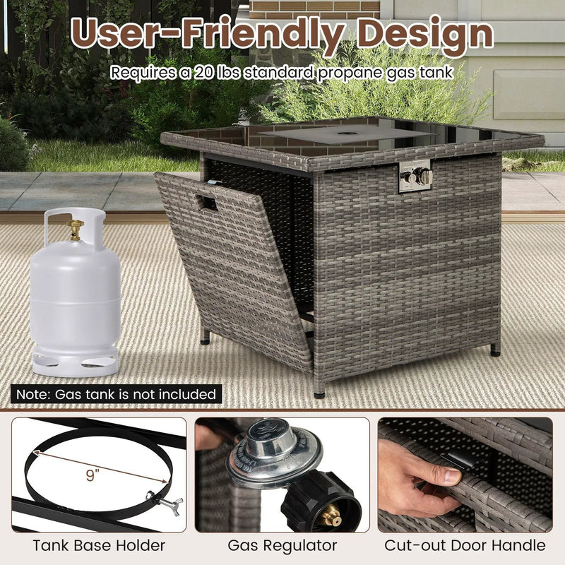 32.5 Inch Propane Fire Pit Table 5000 BTU with Tempered Glass Tabletop by DirectDeals
