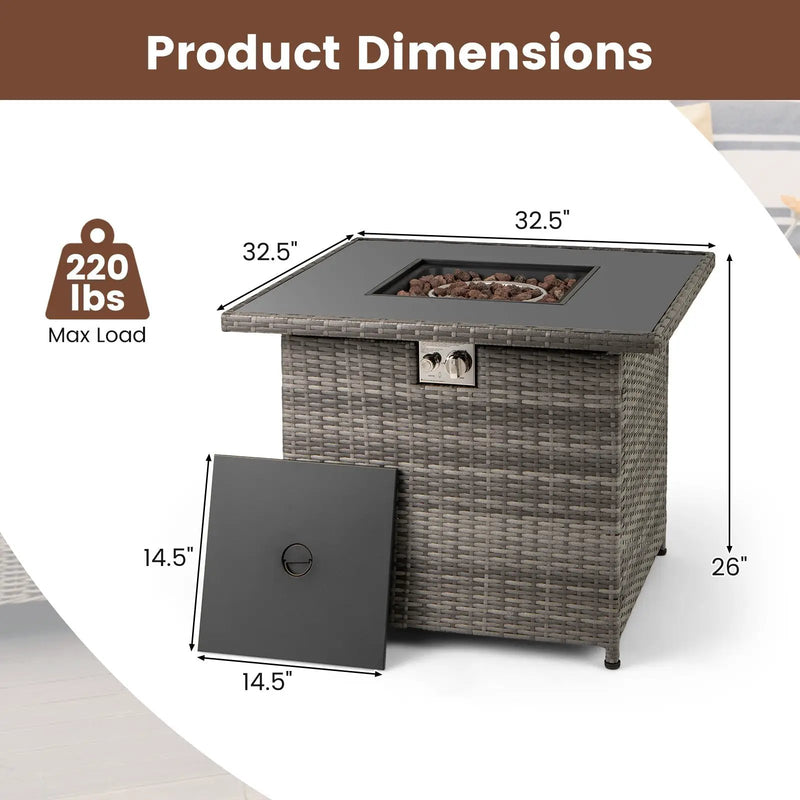 32.5 Inch Propane Fire Pit Table 5000 BTU with Tempered Glass Tabletop by DirectDeals