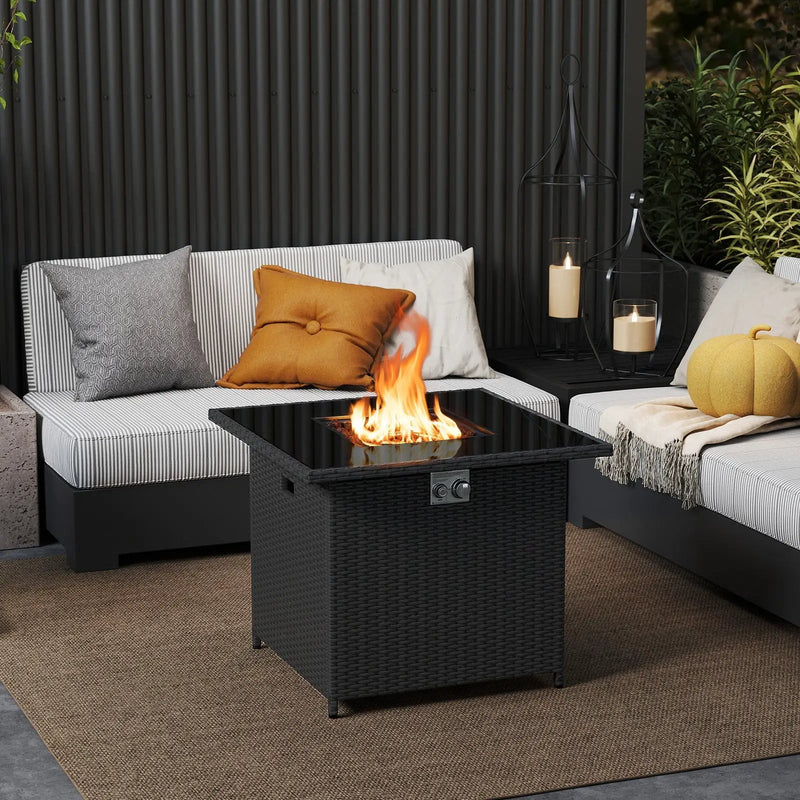 32.5 Inch Propane Fire Pit Table 5000 BTU with Tempered Glass Tabletop by DirectDeals