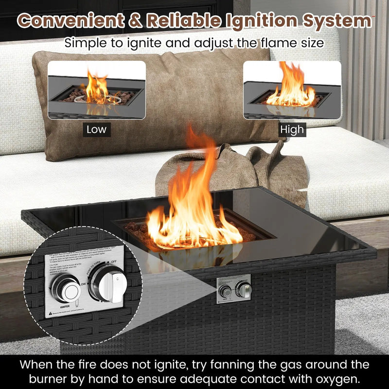 32.5 Inch Propane Fire Pit Table 5000 BTU with Tempered Glass Tabletop by DirectDeals