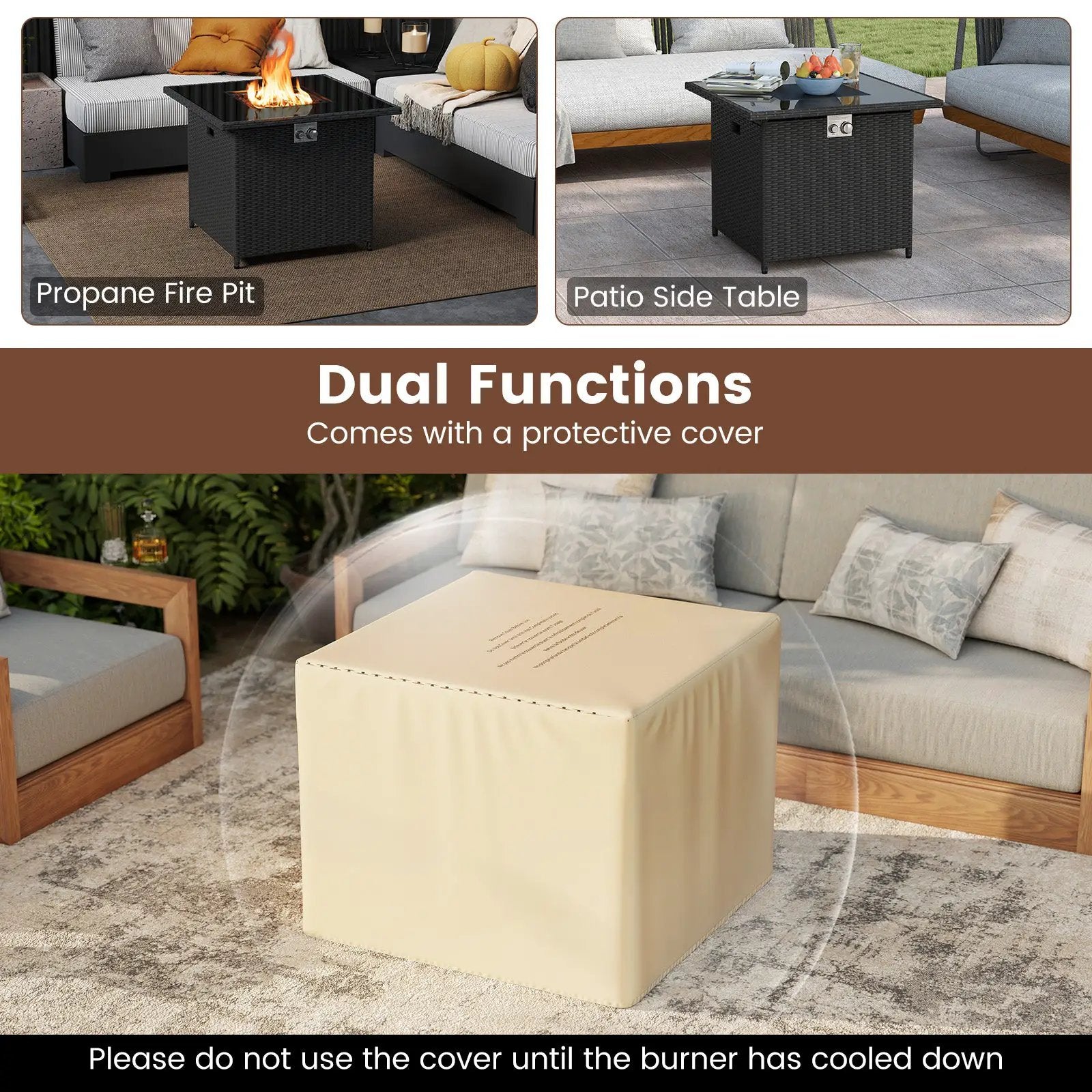 32.5 Inch Propane Fire Pit Table 5000 BTU with Tempered Glass Tabletop by DirectDeals