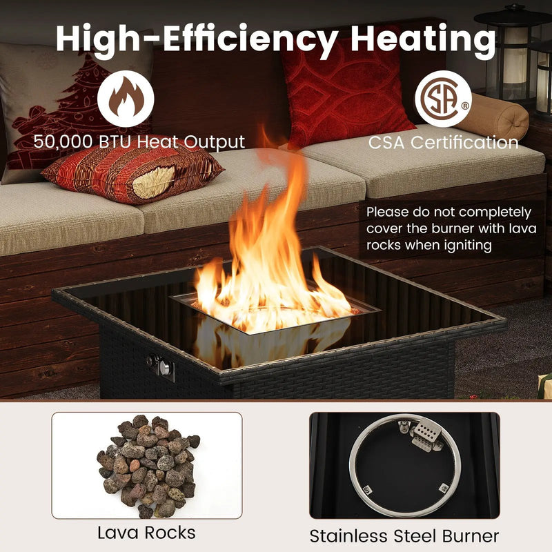 32.5 Inch Propane Fire Pit Table 5000 BTU with Tempered Glass Tabletop by DirectDeals