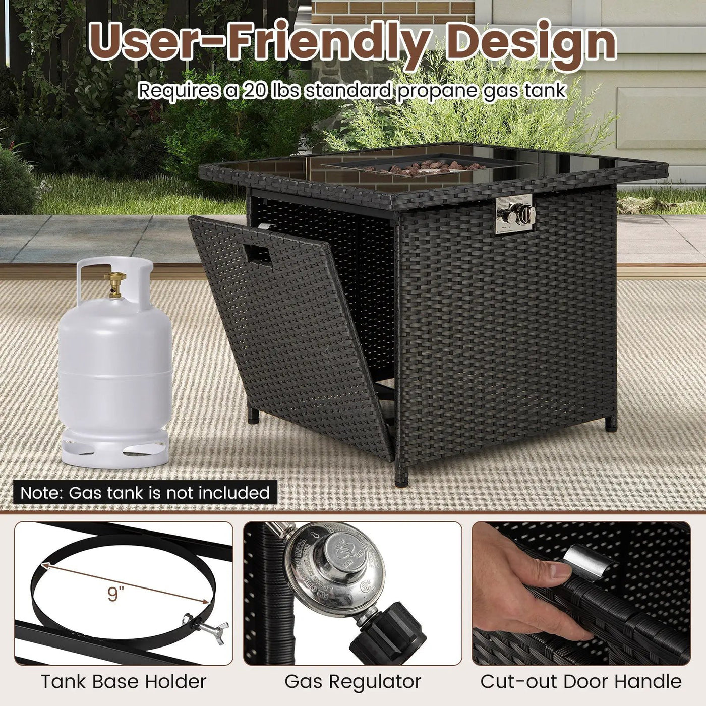 32.5 Inch Propane Fire Pit Table 5000 BTU with Tempered Glass Tabletop by DirectDeals