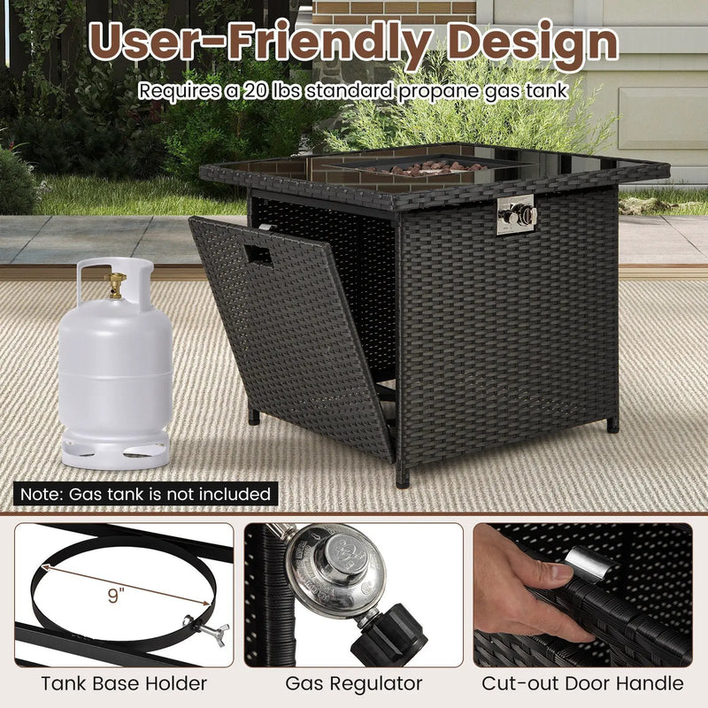 32.5 Inch Propane Fire Pit Table 5000 BTU with Tempered Glass Tabletop by DirectDeals