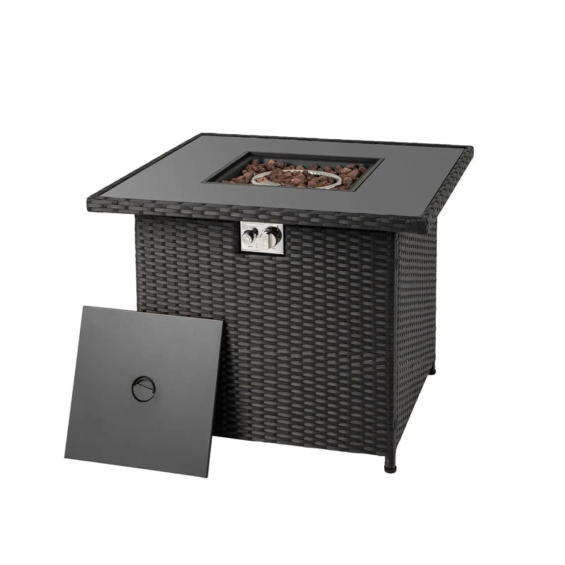 32.5 Inch Propane Fire Pit Table 5000 BTU with Tempered Glass Tabletop by DirectDeals