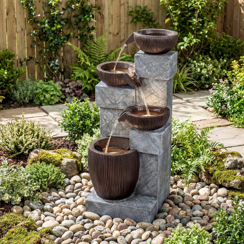 4-Tier Cascading Bowl Outdoor Water Fountain with LED Lights by DirectDeals