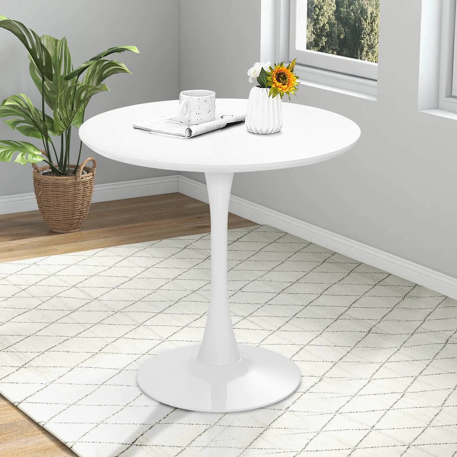 32 Inch Modern Tulip Round Dining Table with MDF Top-White by DirectDeals