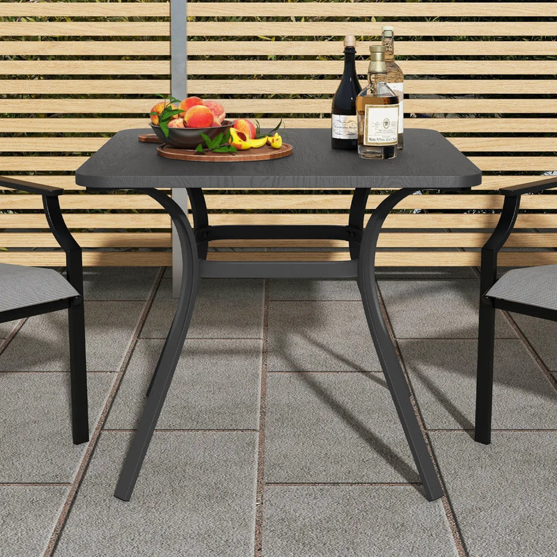 32 Inch Patio Dining Table Metal Square Table for Dining with 4 Curved Legs-Gray by DirectDeals
