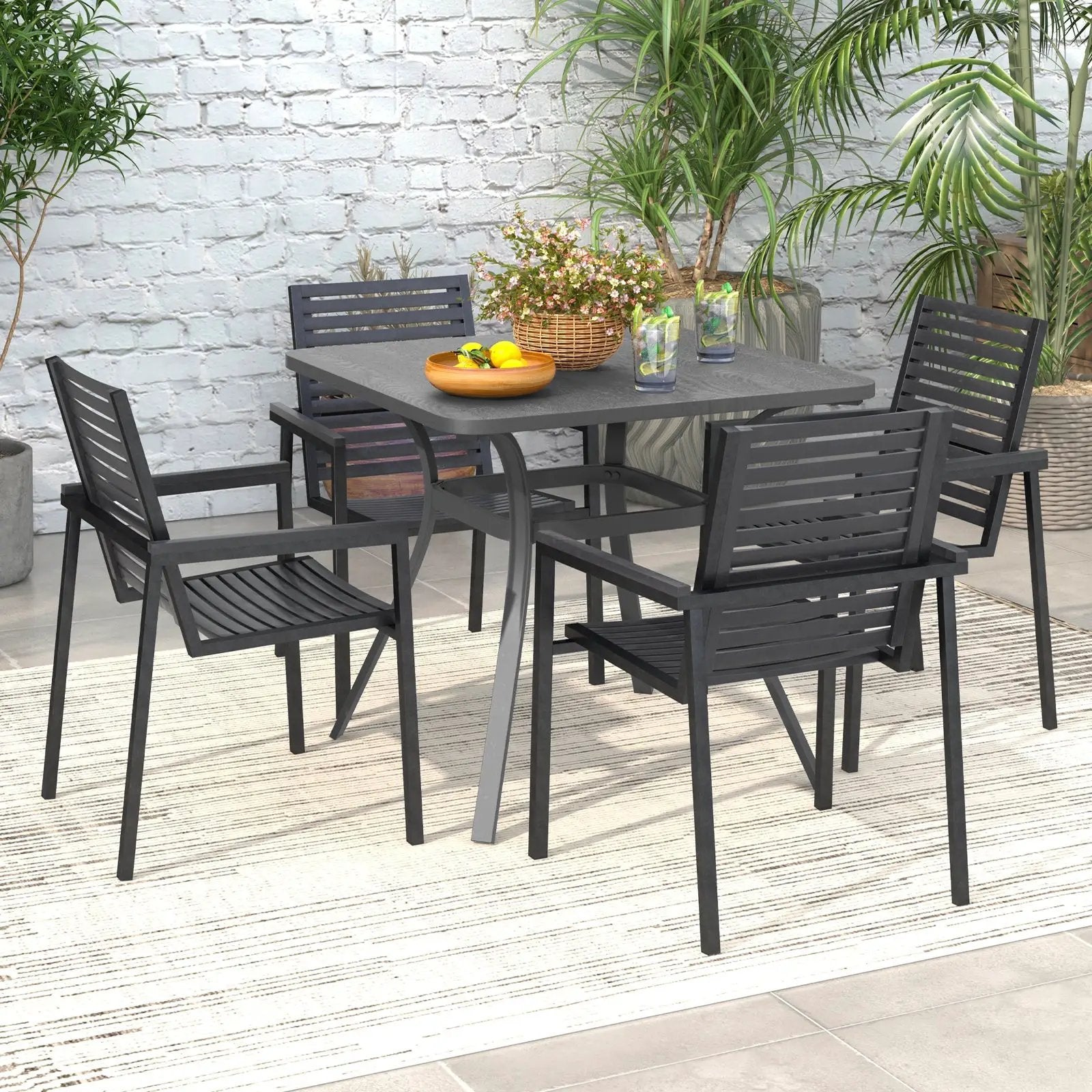 32 Inch Patio Dining Table Metal Square Table for Dining with 4 Curved Legs-Gray by DirectDeals