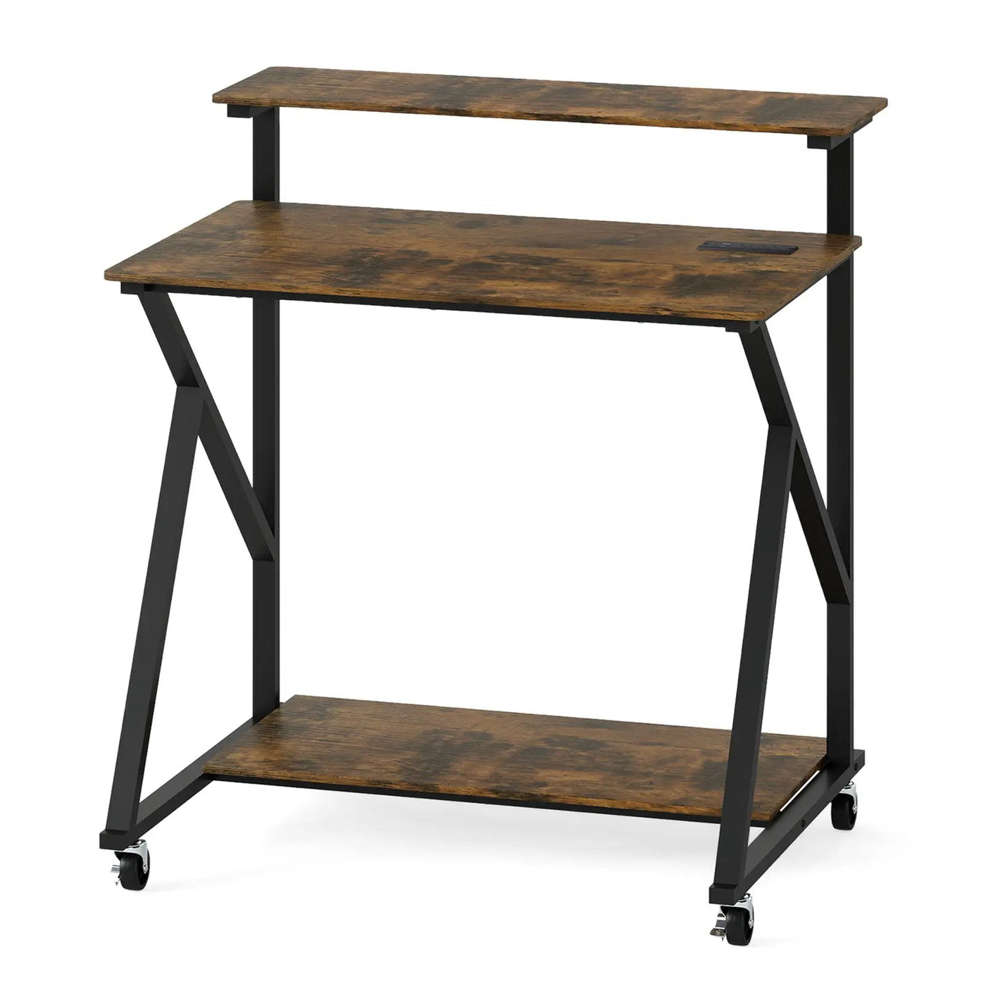 32 Inch Rolling Computer Desk for Small Spaces with Power Outlets by DirectDeals