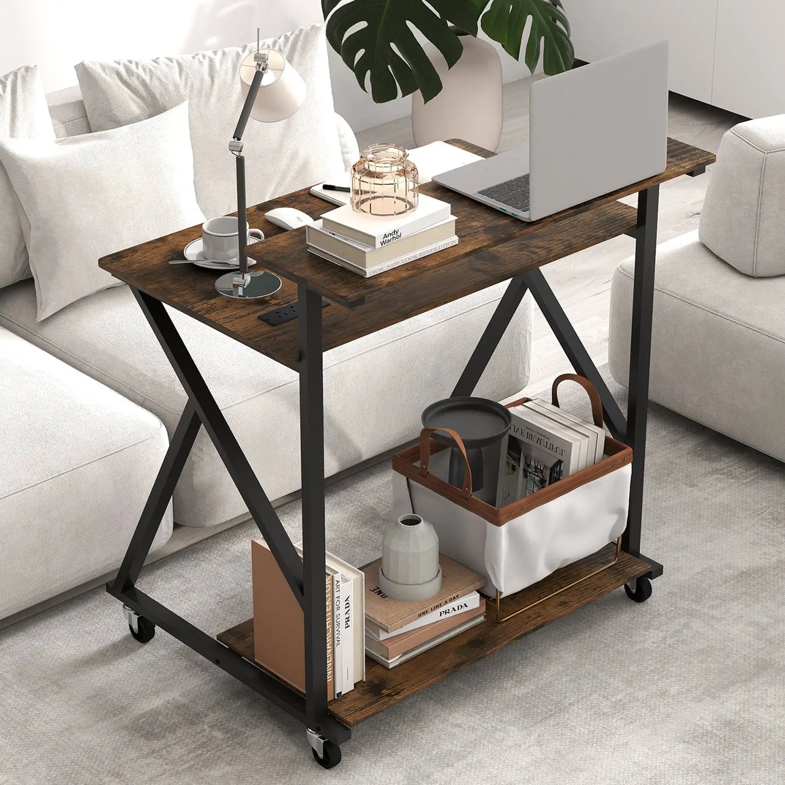 32 Inch Rolling Computer Desk for Small Spaces with Power Outlets by DirectDeals