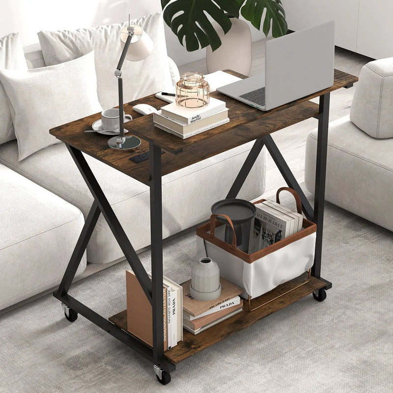 32 Inch Rolling Computer Desk for Small Spaces with Power Outlets by DirectDeals