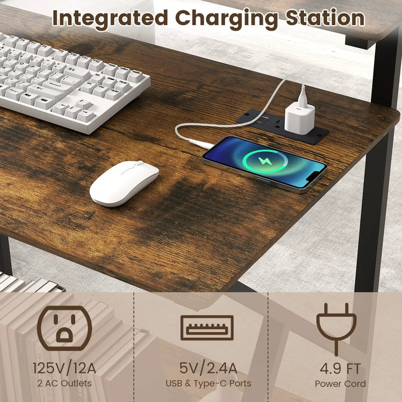 32 Inch Rolling Computer Desk for Small Spaces with Power Outlets by DirectDeals