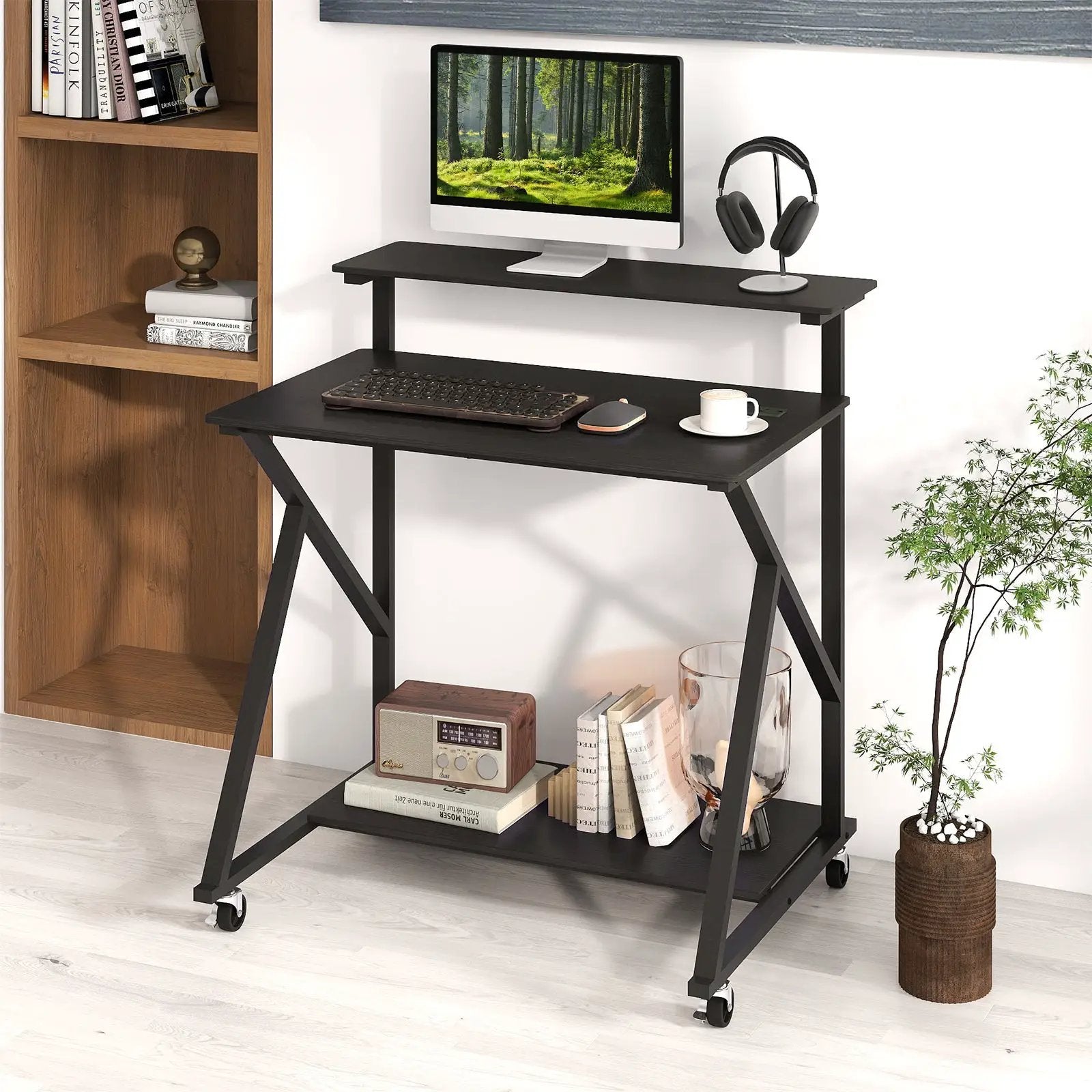 32 Inch Rolling Computer Desk for Small Spaces with Power Outlets by DirectDeals