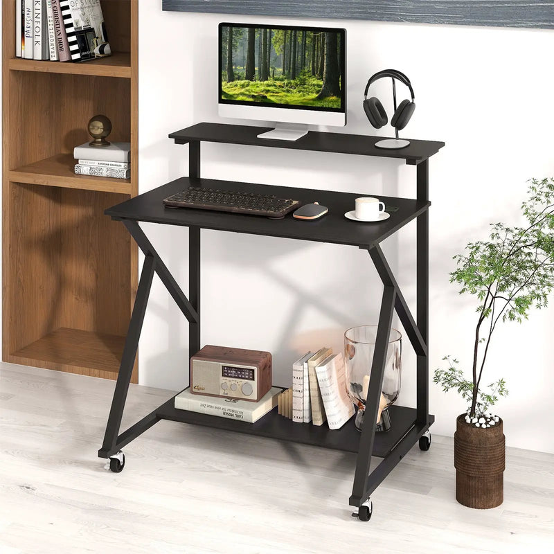 32 Inch Rolling Computer Desk for Small Spaces with Power Outlets by DirectDeals