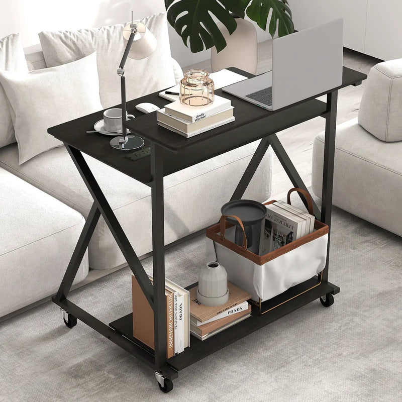 32 Inch Rolling Computer Desk for Small Spaces with Power Outlets by DirectDeals