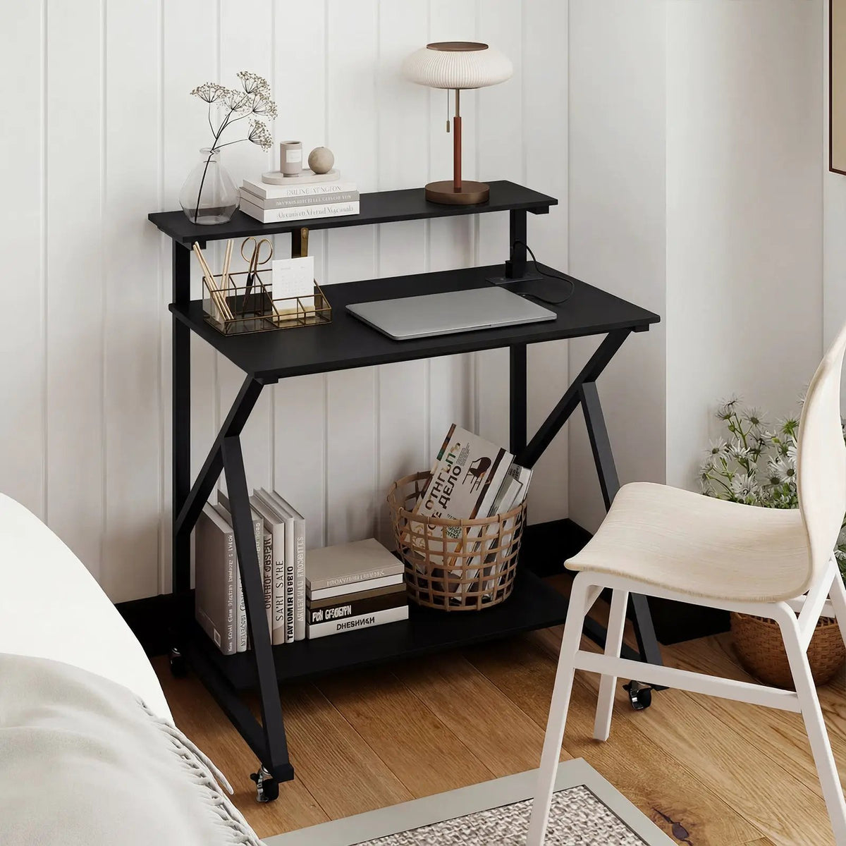 32 Inch Rolling Computer Desk for Small Spaces with Power Outlets by DirectDeals