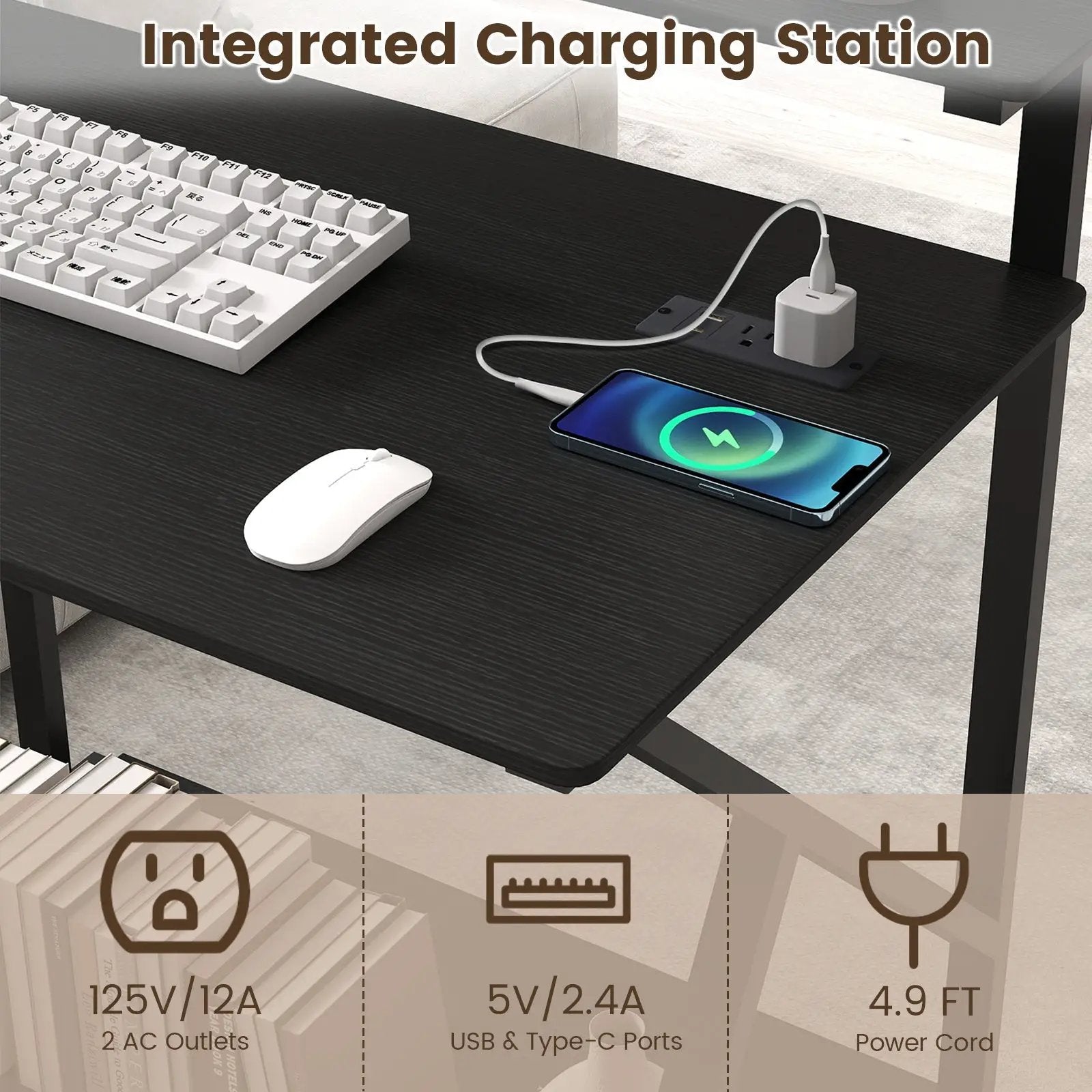 32 Inch Rolling Computer Desk for Small Spaces with Power Outlets by DirectDeals
