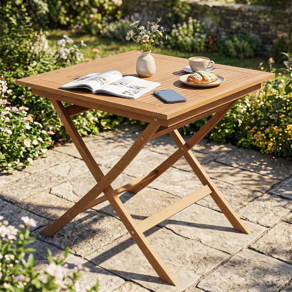 32-Inch Square Teak Wood Patio Dining Table for 4