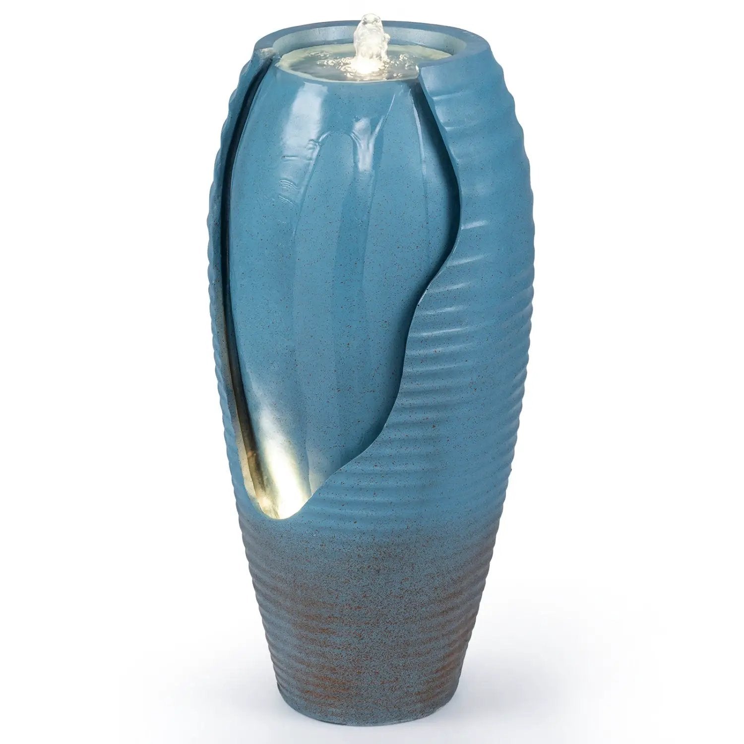 32 Inch Tall Jar Water Fountain with LED Lights and Pump Vintage Ceramic by DirectDeals