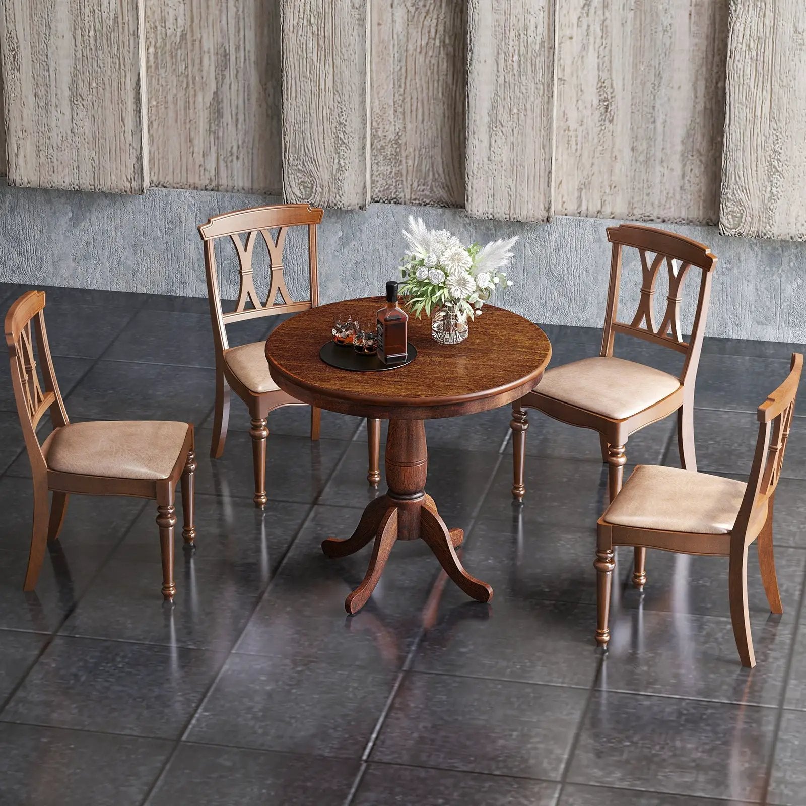 32 Inch Wooden Round Pub Pedestal Side Table by DirectDeals